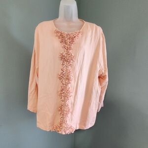 Ruby Red Women's sz 18 Peach Embellished Button-Front Tunic Top